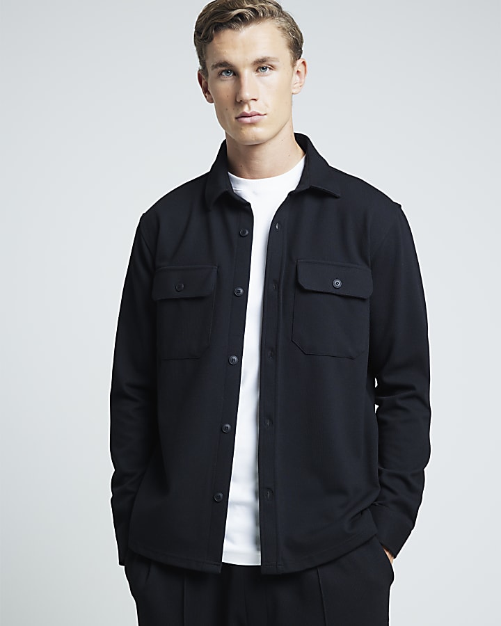 Black Regular Fit Jersey Stretch Overshirt