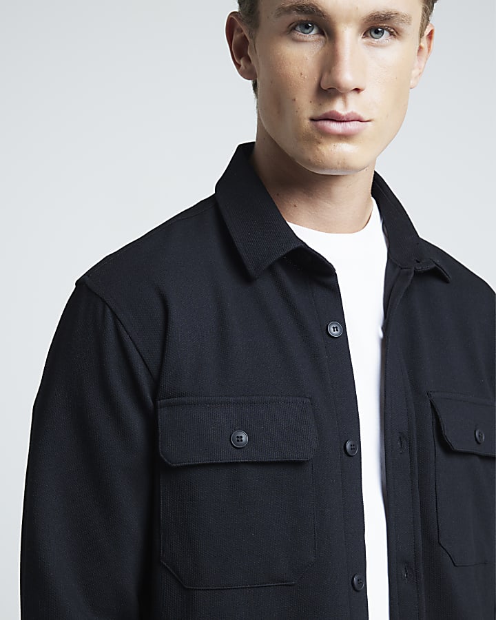 Black Regular Fit Jersey Stretch Overshirt