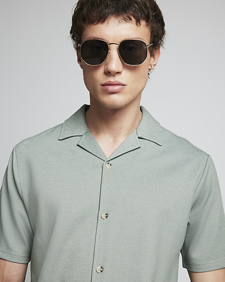 Green Slim Fit Jersey Revere Shirt