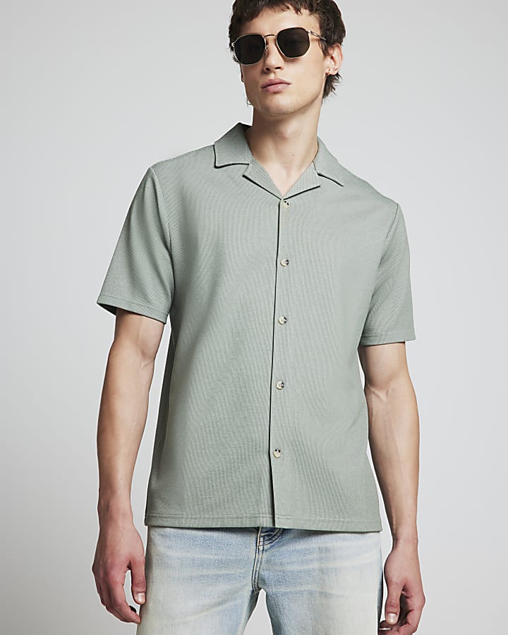 Green Slim Fit Jersey Revere Shirt