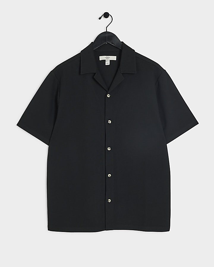 Black slim fit jersey revere shirt