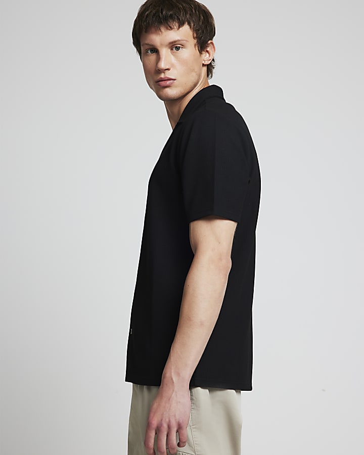 Black slim fit jersey revere shirt