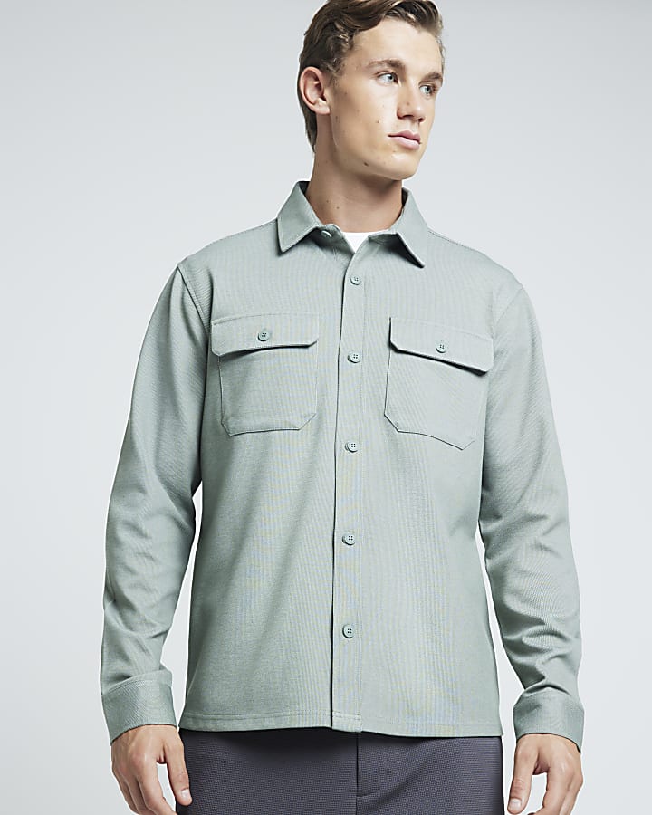 Green Regular Fit Jersey Stretch Overshirt