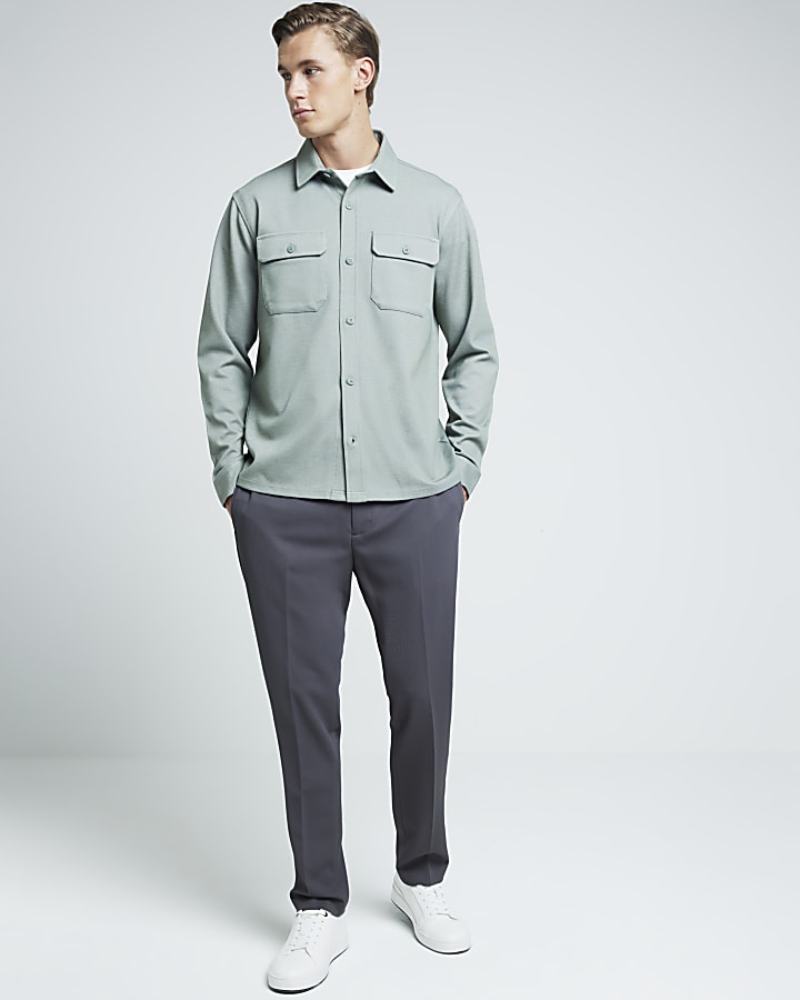 Green Regular Fit Jersey Stretch Overshirt