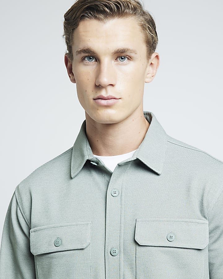 Green Regular Fit Jersey Stretch Overshirt