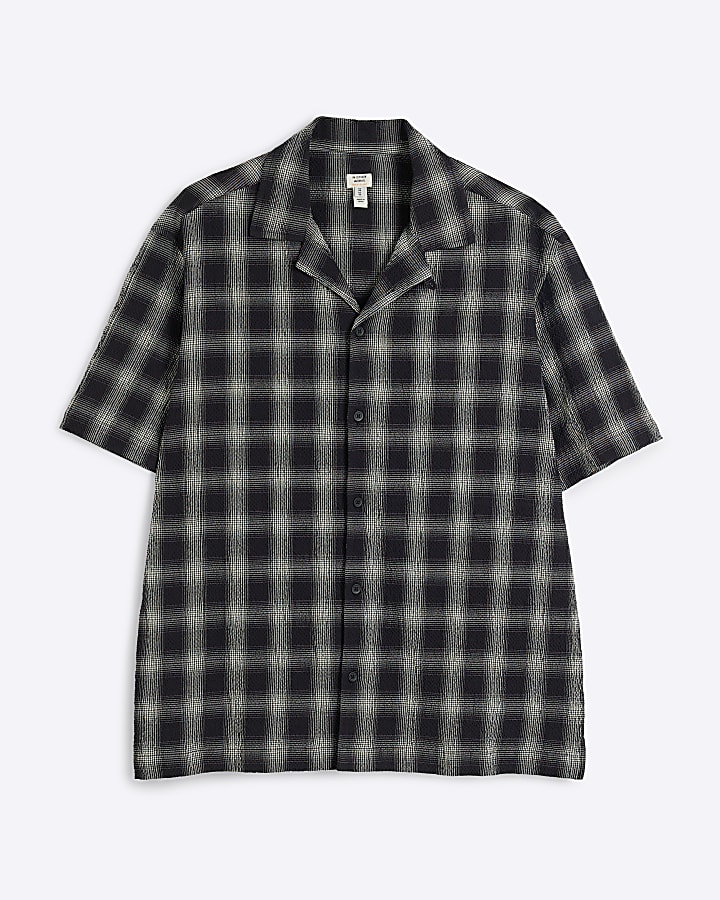 Black Regular Fit Check Revere Shirt