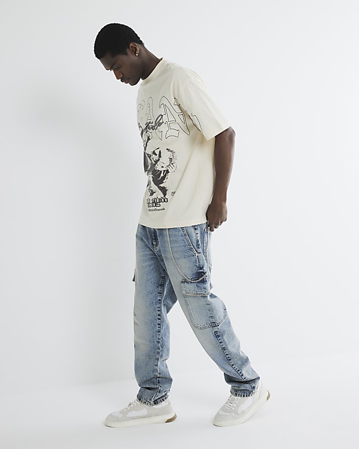 Beige Oversized Short Sleeve Gothic T-Shirt
