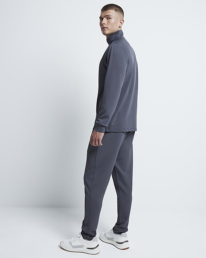 Grey slim fit stretch textured joggers