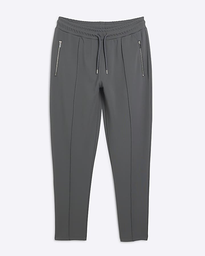Grey slim fit stretch textured joggers