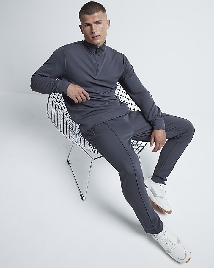 Grey slim fit stretch textured joggers