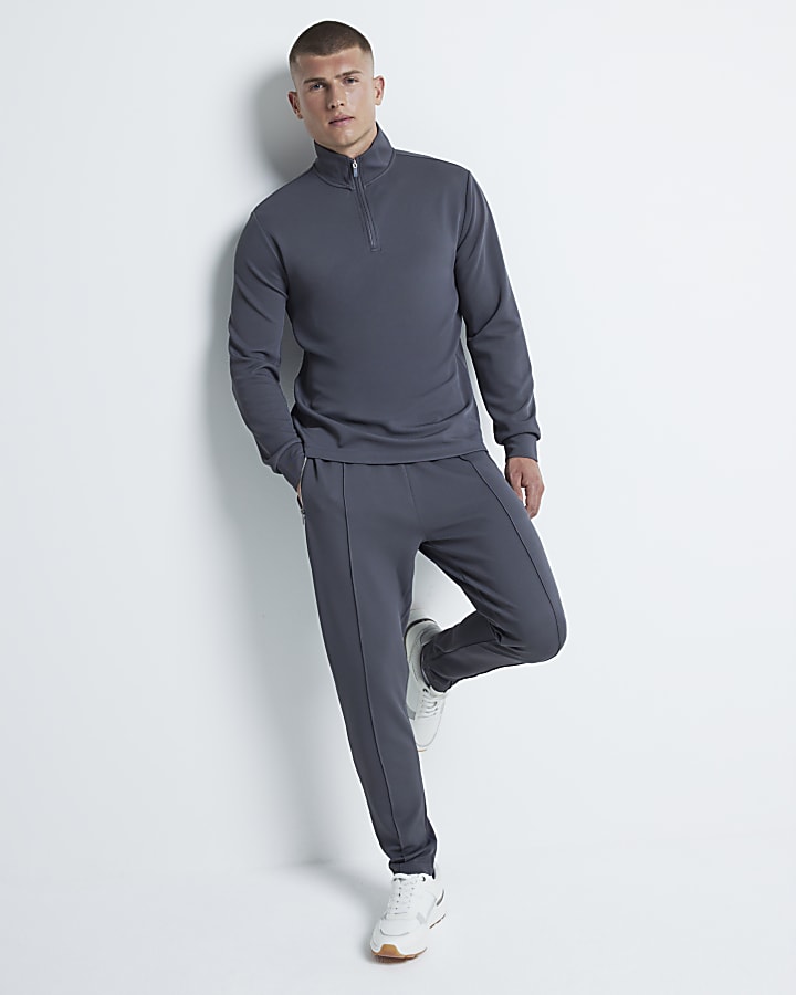 Grey slim fit stretch textured joggers River Island