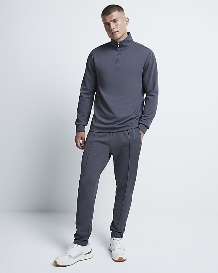 Grey slim fit stretch textured joggers