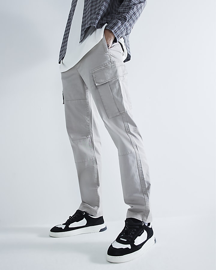 Grey Regular Fit Cargo Trousers