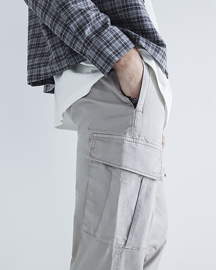 Grey Regular Fit Cargo Trousers