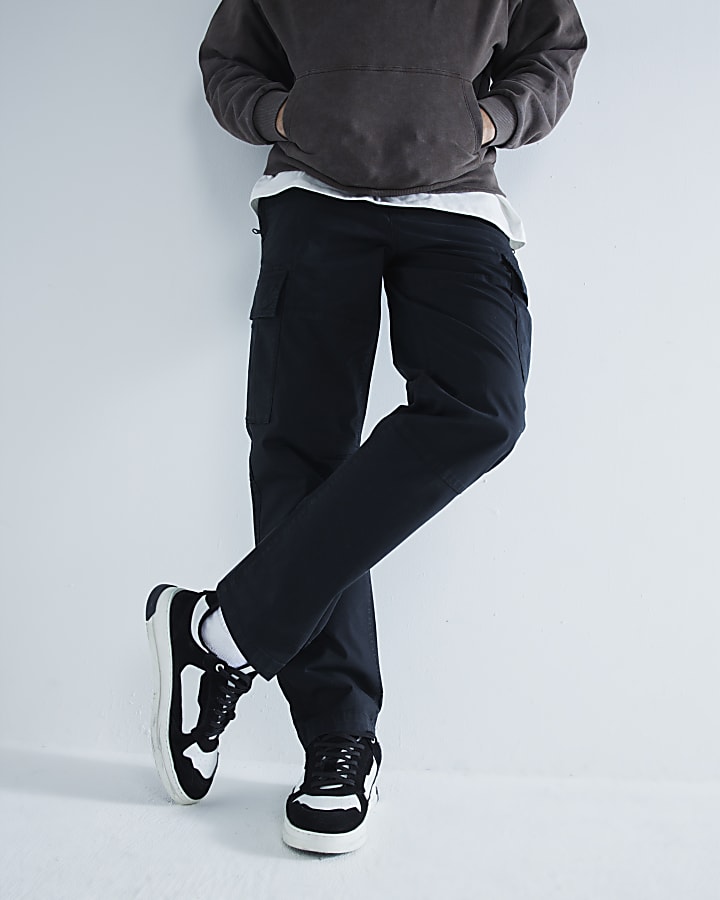 Black Regular Fit Cargo Trousers