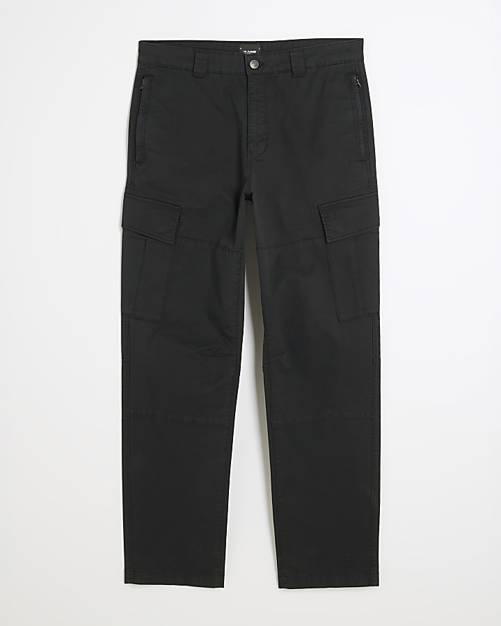 Black Regular Fit Cargo Trousers