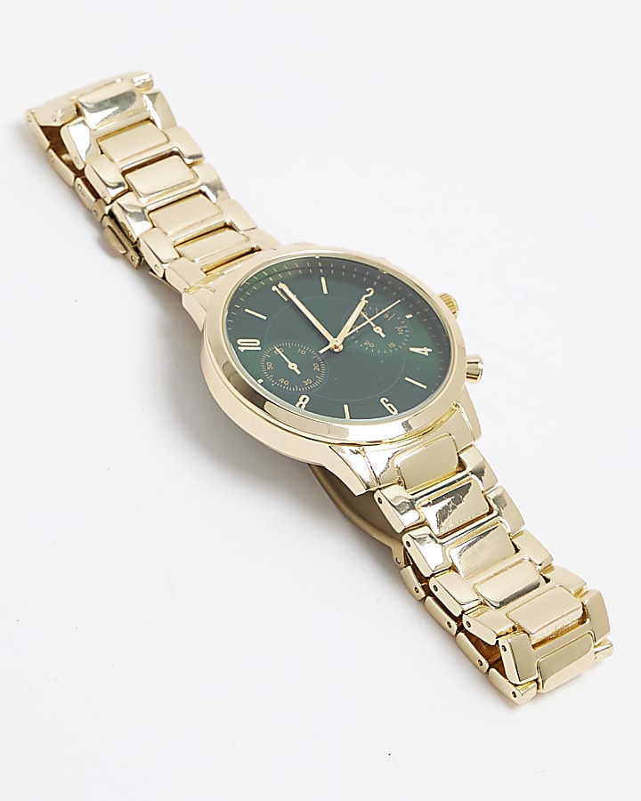 Gold Green Face Link Strap Watch