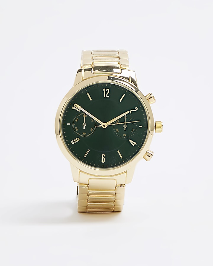 Gold Green Face Link Strap Watch