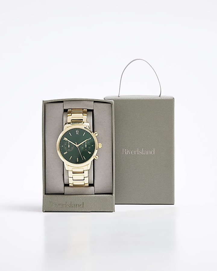 Gold Green Face Link Strap Watch