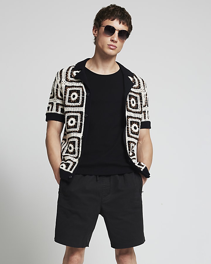 Black Regular Fit Pull on Shorts