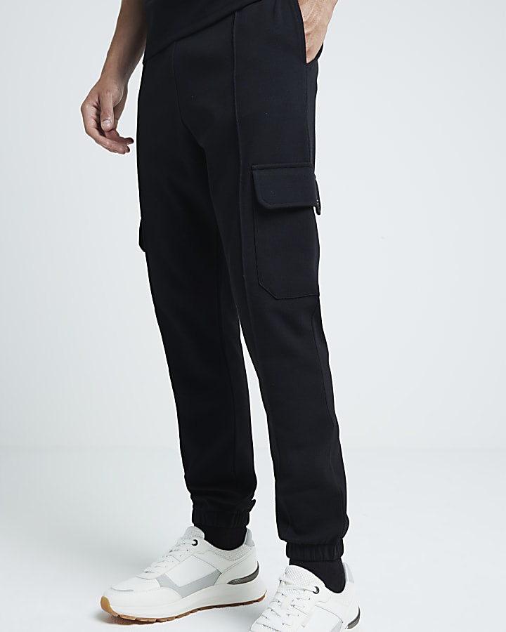 Black Slim Fit Stretch Smart Cargo Joggers