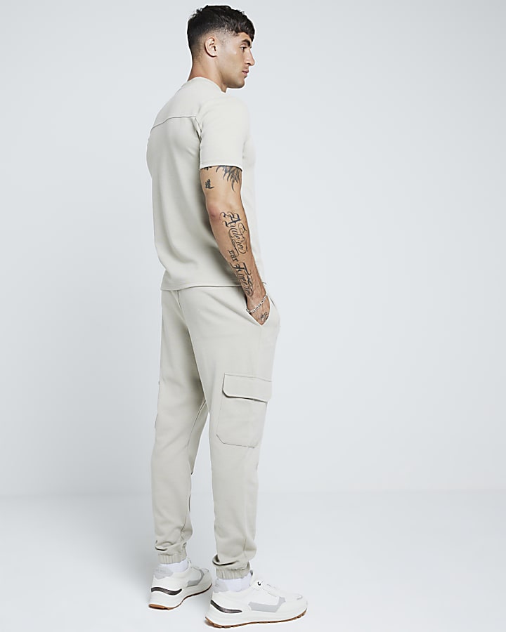 Beige Slim Fit Stretch Smart Cargo Joggers