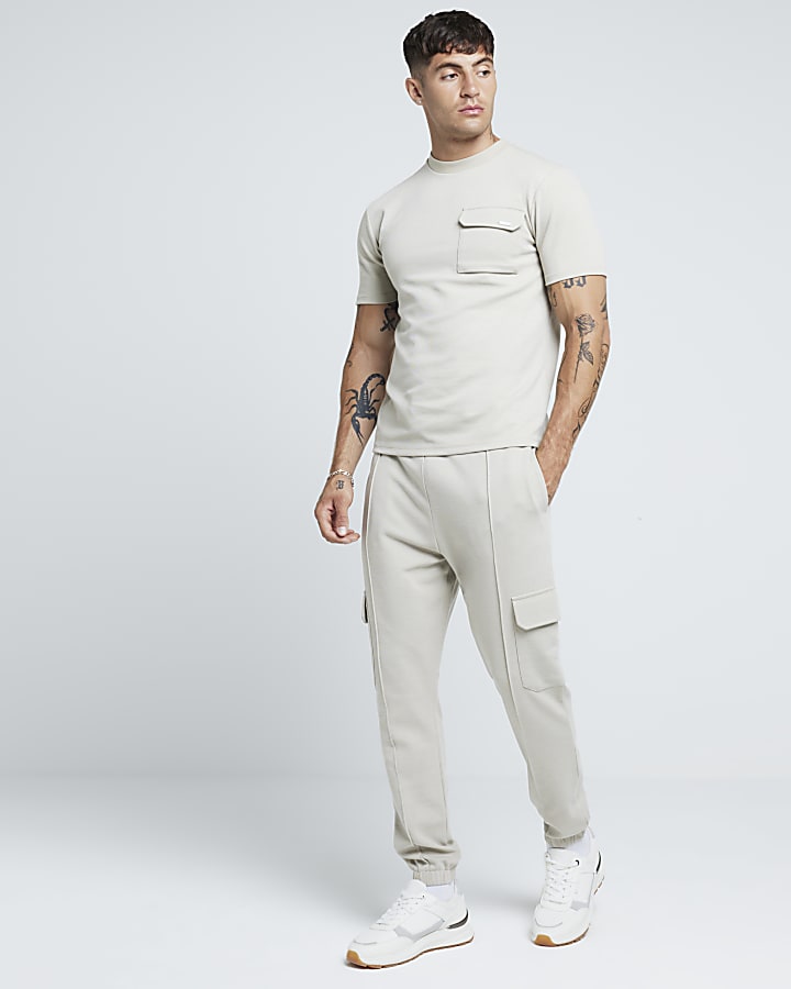 Beige Slim Fit Stretch Smart Cargo Joggers