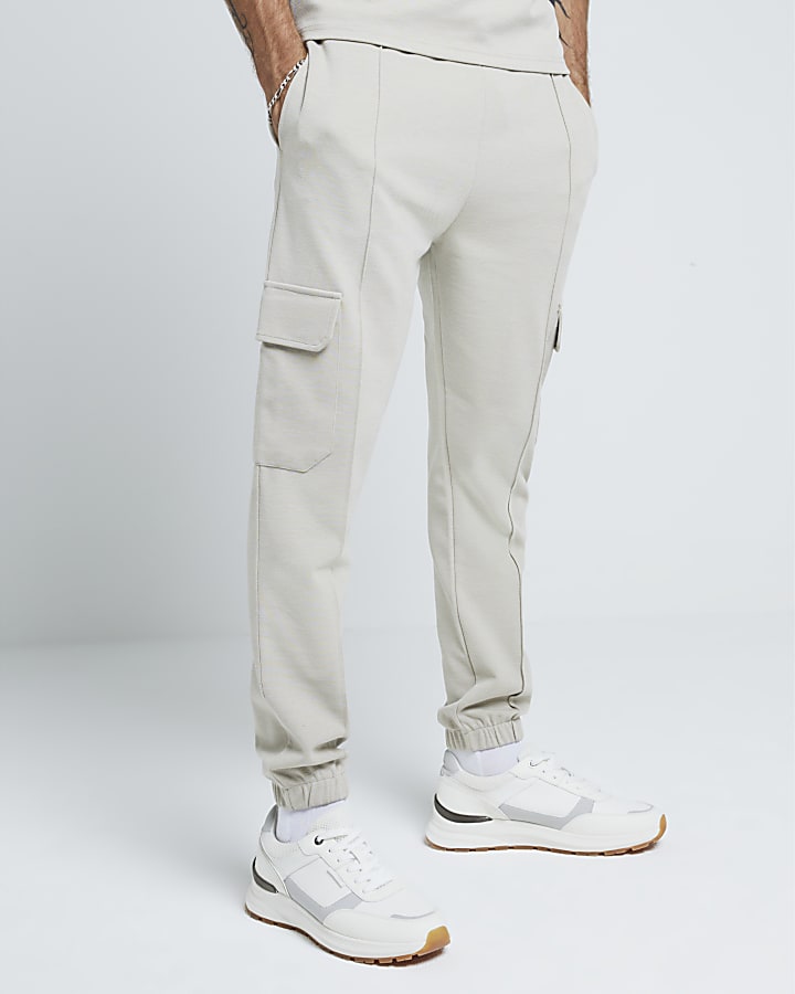 Beige Slim Fit Stretch Smart Cargo Joggers