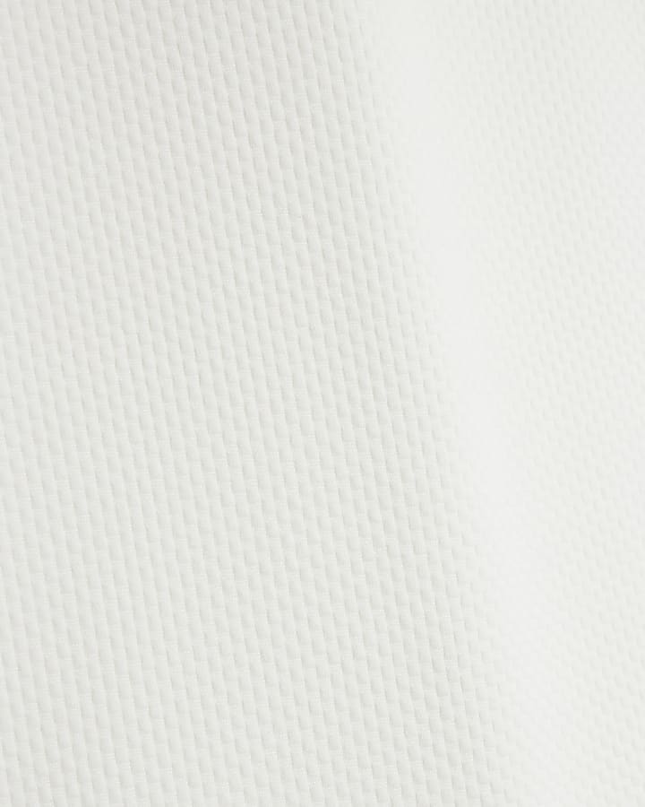 White slim fit textured stretch half zip polo