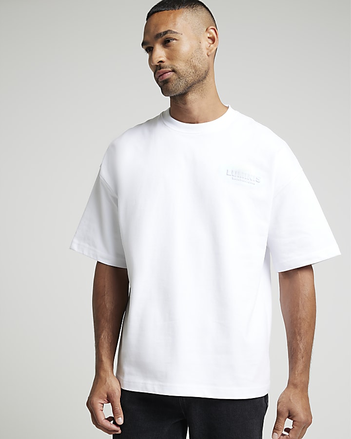 White oversized fit embossed print t-shirt