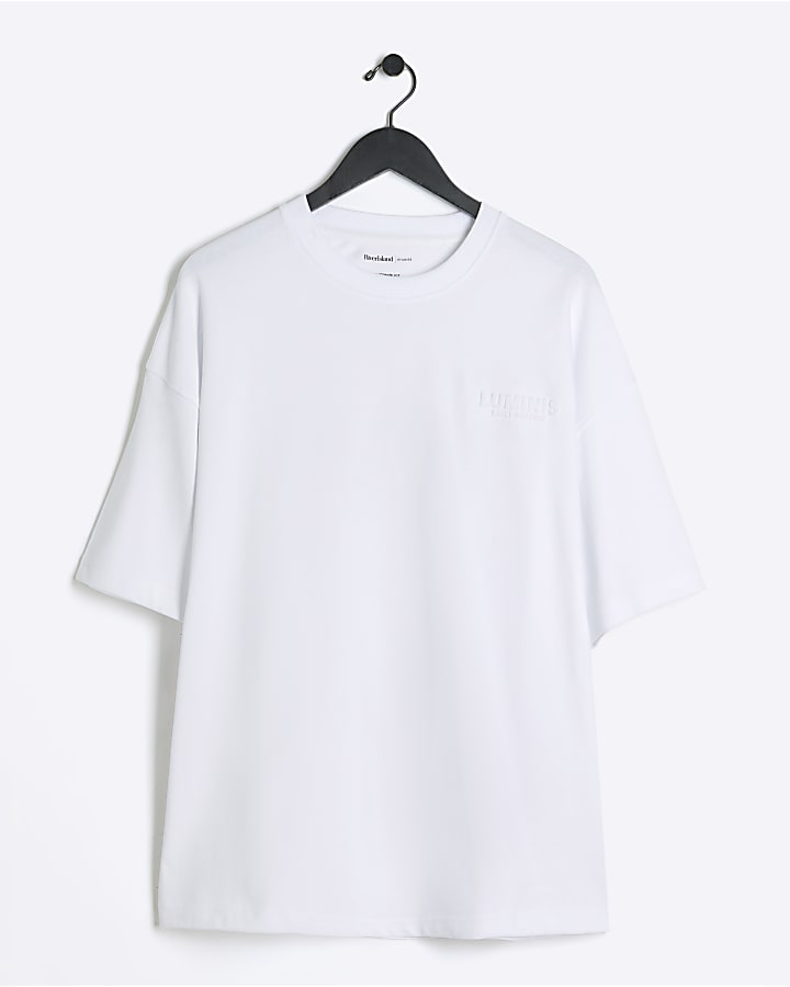 White oversized fit embossed print t-shirt