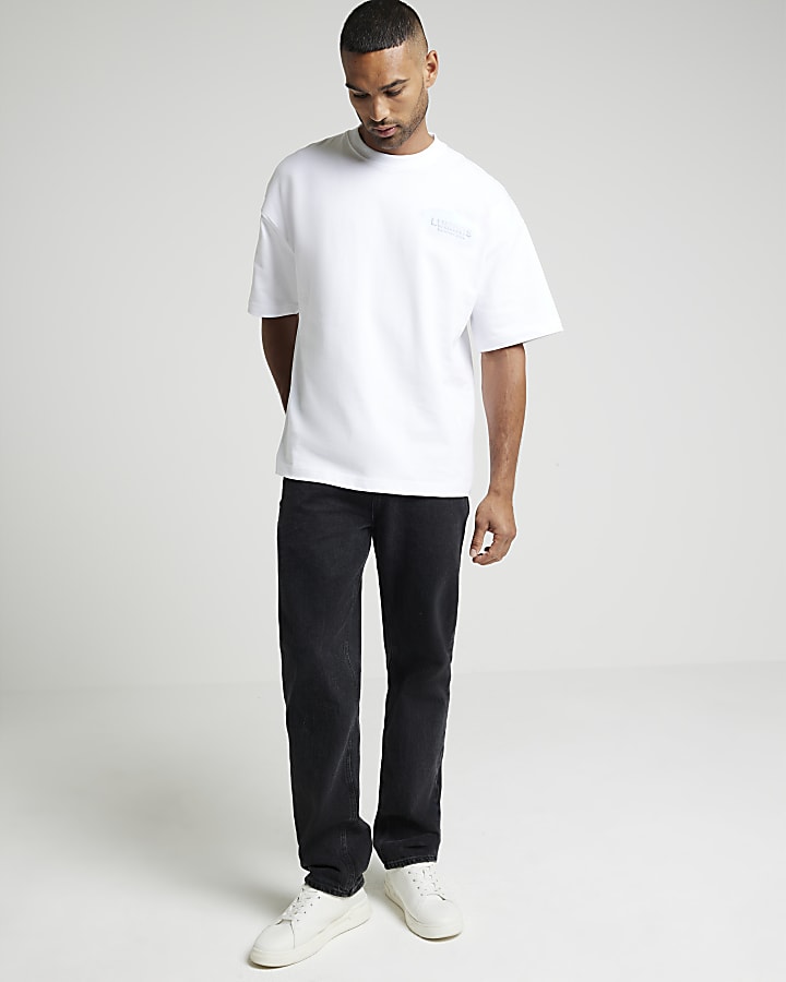 White oversized fit embossed print t-shirt