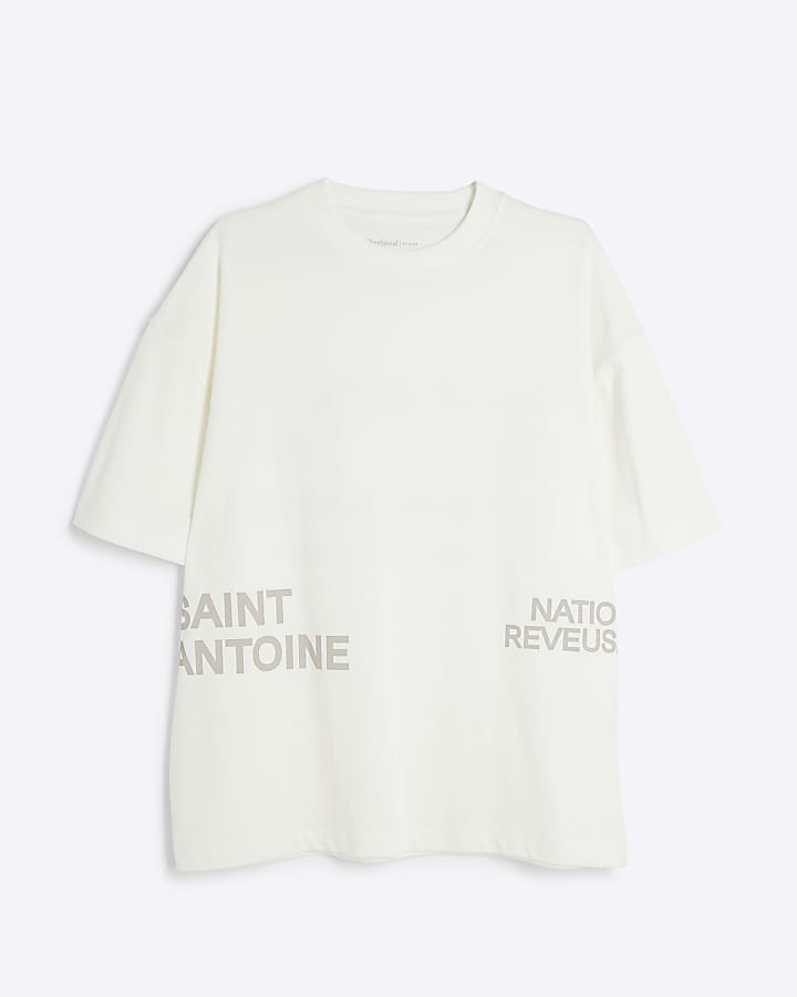 White oversized fit graphic script t-shirt