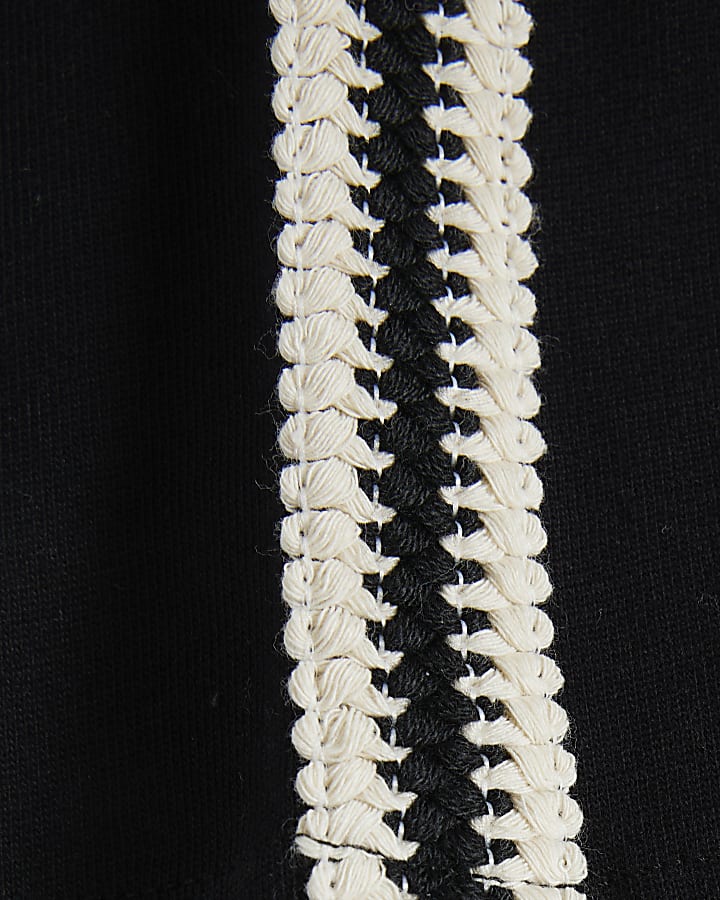 Black regular fit crochet tape t-shirt