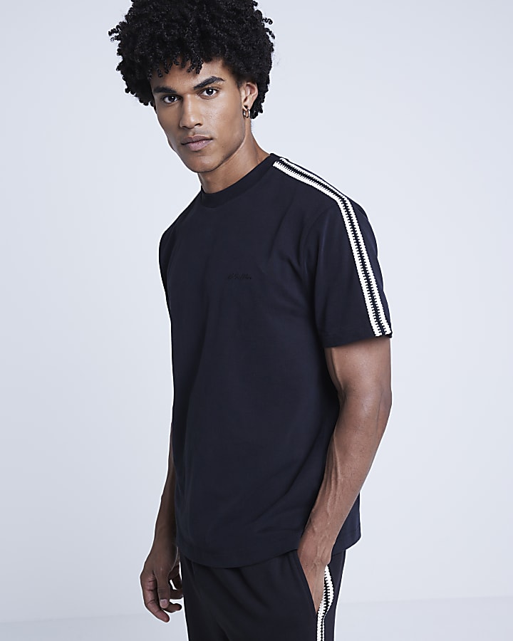 Black regular fit crochet tape t-shirt