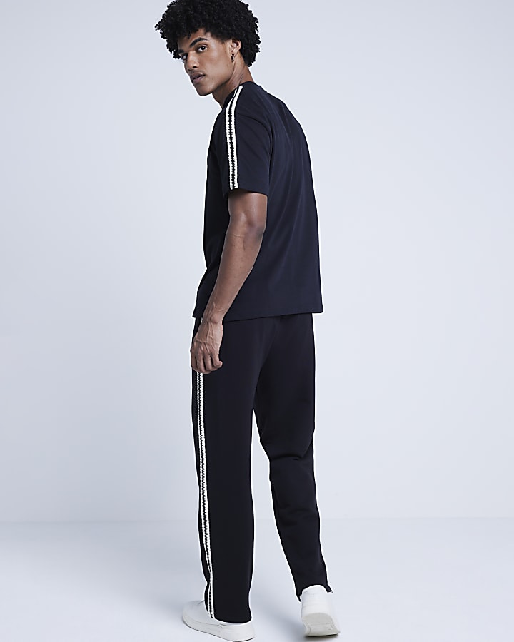 Black regular fit crochet tape t-shirt
