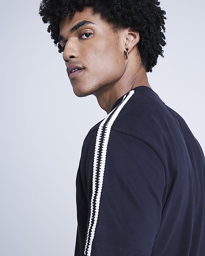 Black regular fit crochet tape t-shirt
