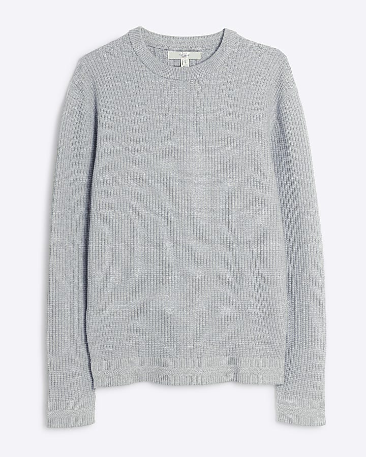 Grey slim fit waffle knit jumper