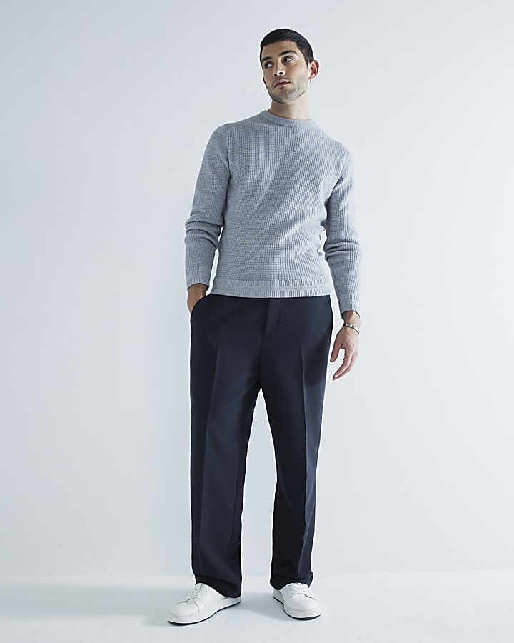 Grey slim fit waffle knit jumper