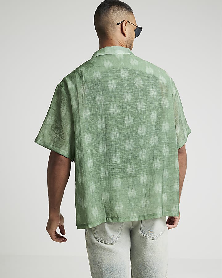 Green oversized fit abstract revere shirt