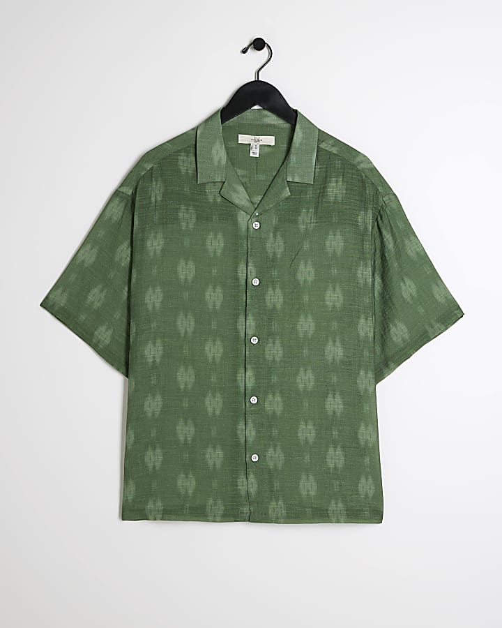 Green oversized fit abstract revere shirt