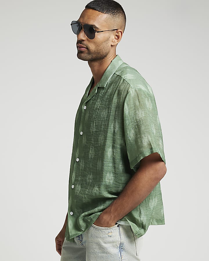 Green oversized fit abstract revere shirt