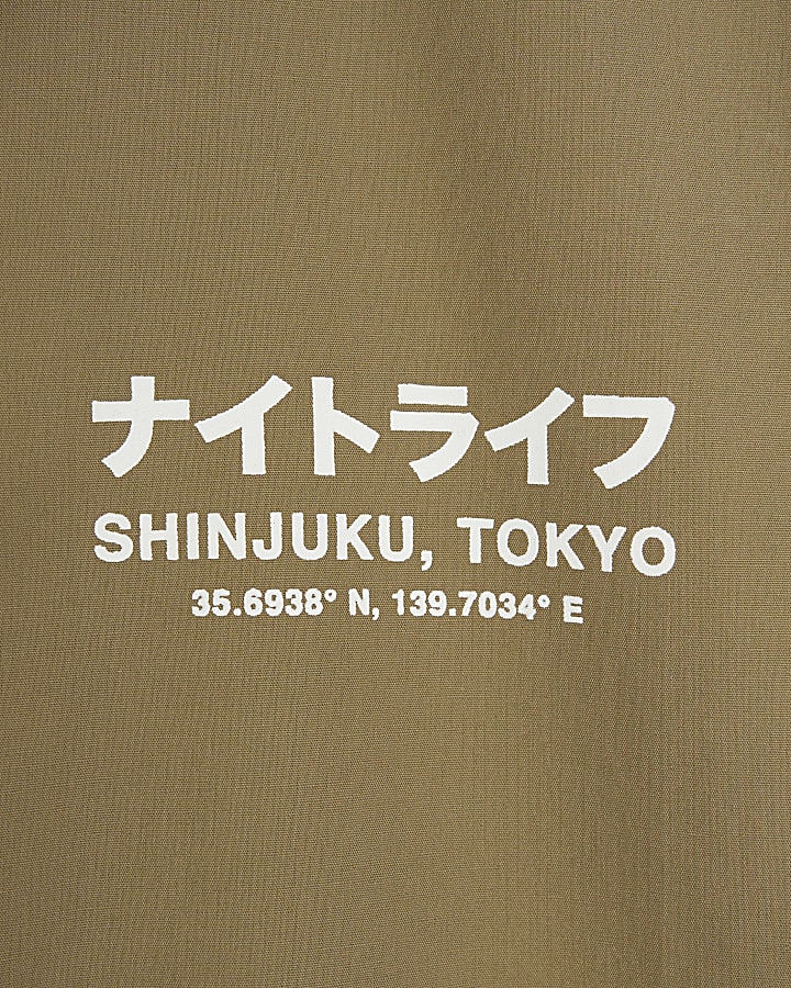 Khaki regular Japanese graphic revere shirt