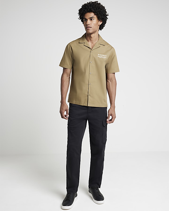 Khaki regular Japanese graphic revere shirt