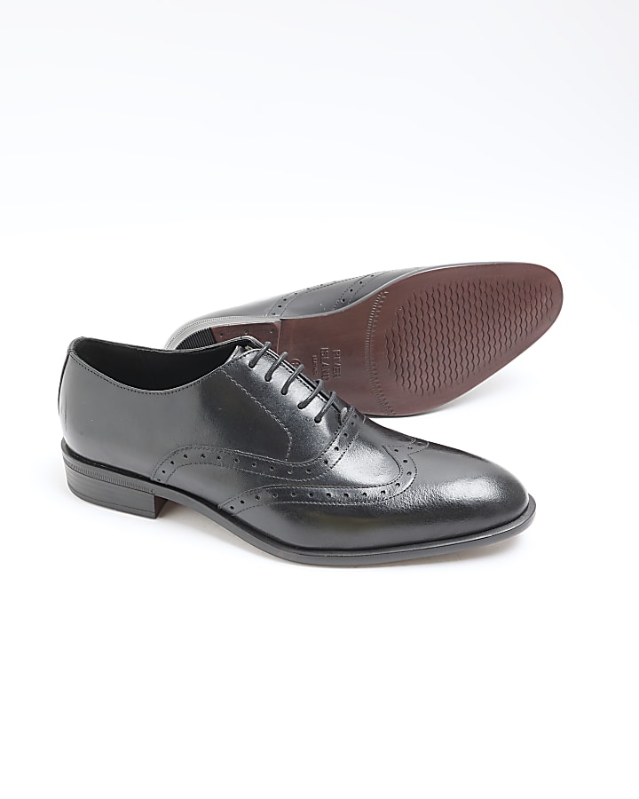 Black Leather brogue derby shoes