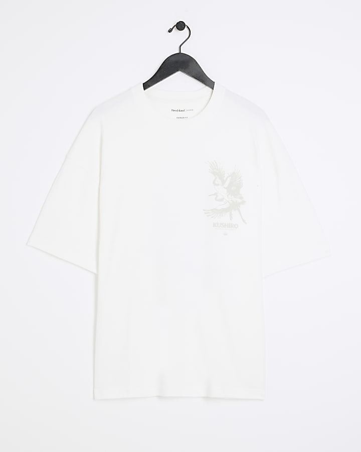 White oversized fit embossed graphic t-shirt