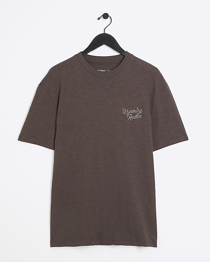 Brown regular fit cowboy graphic t-shirt