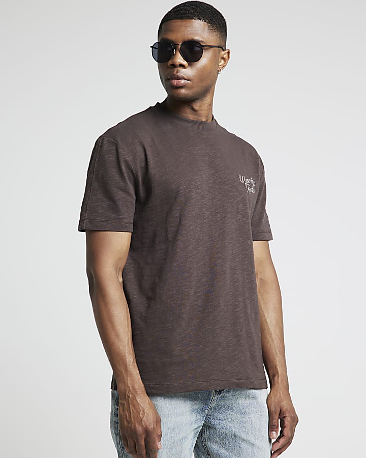 Brown regular fit cowboy graphic t-shirt