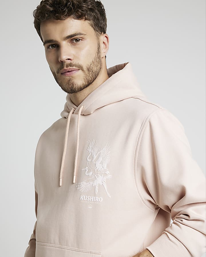 Pink Regular Fit Embossed Print Hoodie