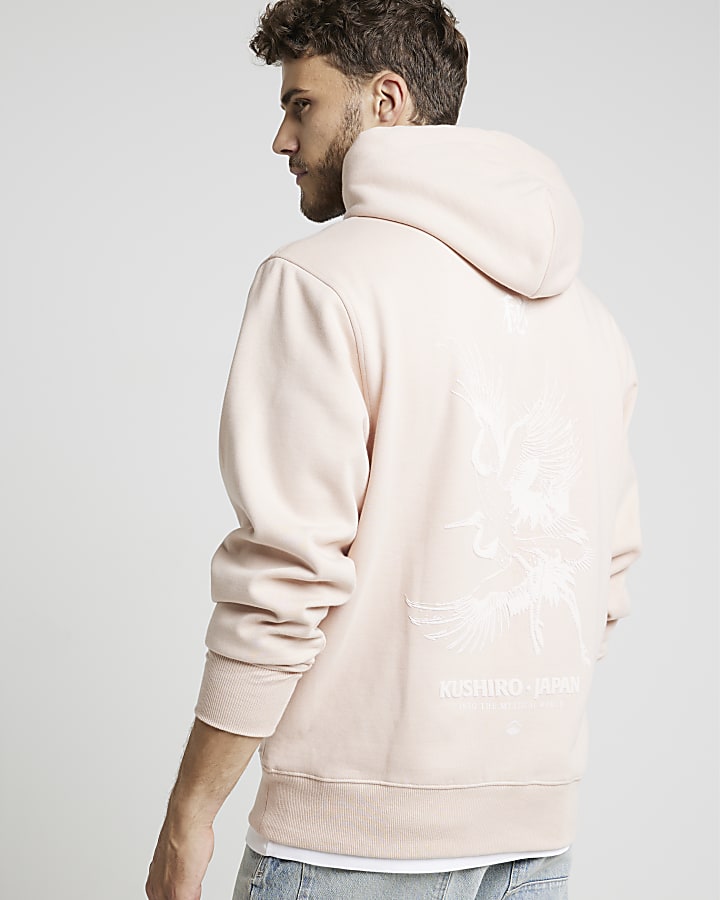 Pink Regular Fit Embossed Print Hoodie